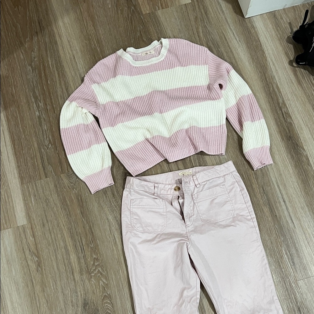 Copper Key Pink and White Striped Sweater Set